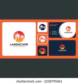 landscape logo design with beach and business card