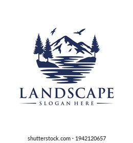 Plantilla vectorial de ilustración de diseño de logotipo paisajístico
