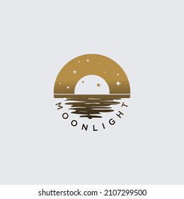 landscape logo design with moon and sea concept. graphic design for t-shirts.