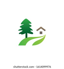 landscape logo design with tree garden element home