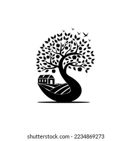 landscape logo design vector art in black and white color