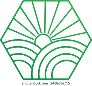 Landscape logo design vector images. Farm logo design template icon. Green Farm logo best icon design. Natural Green scenery drawing icon best template illustration. Green land logo design.