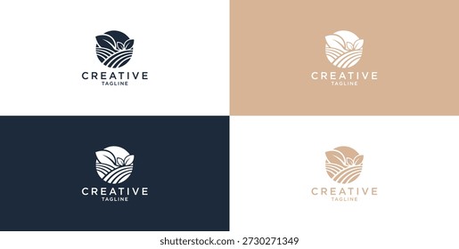 Logotipo del paisaje con la hierba verde