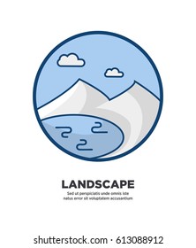 Icono de logotipo paisajístico en forma de círculo aislado en fondo blanco