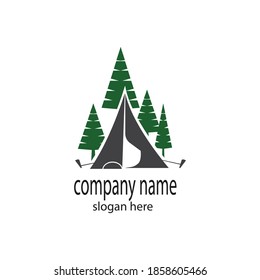 landscape logo illustration of tent in forest design vector
