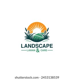 landscape logo, lawn care, agriculture logo, organic eco farming, farm vector logo design	