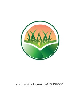landscape logo, lawn care, agriculture logo, organic eco farming, farm vector logo design	