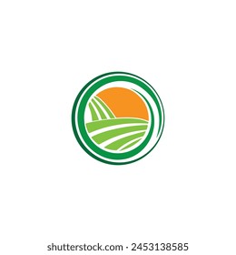 landscape logo, lawn care, agriculture logo, organic eco farming, farm vector logo design	