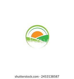 landscape logo, lawn care, agriculture logo, organic eco farming, farm vector logo design	