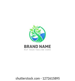 landscape logo for lawn or gardening business, organization or website