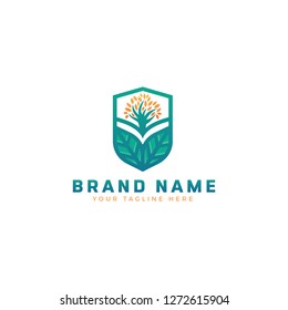 landscape logo for lawn or gardening business, organization or website