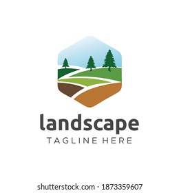 landscape logo for lawn or gardening business, organization or website. Vector design.