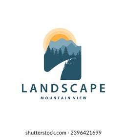 Landscape logo nature adventure design mountain and river luxury vector illustration