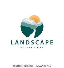 Landscape logo nature adventure design mountain and river luxury vector illustration