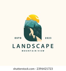 Landscape logo nature adventure design mountain and river luxury vector illustration