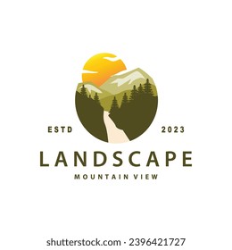 Landscape logo nature adventure design mountain and river luxury vector illustration