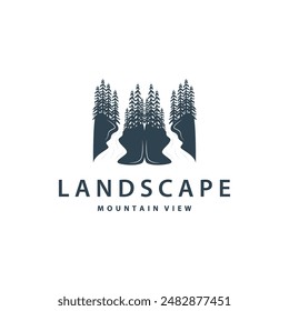 Landscape logo nature adventure design mountain and river luxury vector illustration