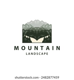 Landscape logo nature adventure design mountain and river luxury vector illustration