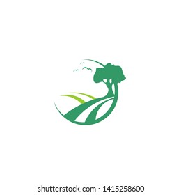 landscape logo simple fun flat illustration, of green nature vector icon graphic design template idea