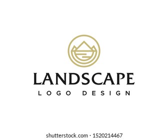 Landscape logo. Simple line art logo vector. Flat style symbol design.