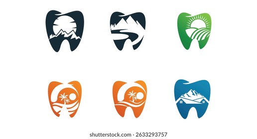 landscape logo vector collection, dentist or dental company logo collection designs with landscape