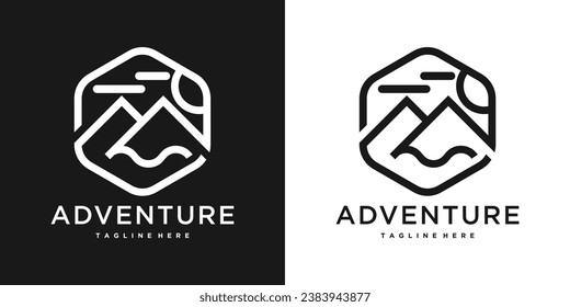 Landscape logo vector minimalist. Premium Vector