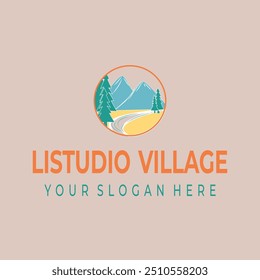landscape logo for villa rental, with retro and clean style