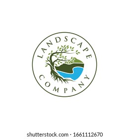 Landscape logo,Tree and roots logo design vector isolated on beach , abstract mangrove tree logo design
