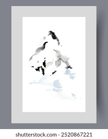 Paisagem com montanha de inverno solitária com encostas cobertas de neve para design de parede em estilo minimalista. Cartaz aquarela com montanha ou rocha da região alpina, para os amantes da aventura e escalada