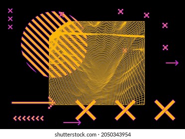Landscape made of polygonal wireframe. Concept of virtual reality and sci-fi world.