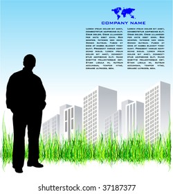 landscape with man and a city