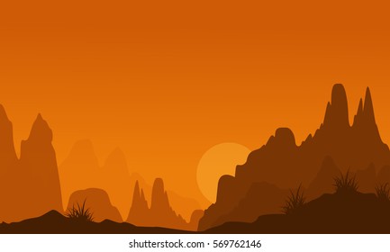 Landscape of many cliff silhouettes vector art