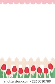 Landscape with many red tulips blooming
