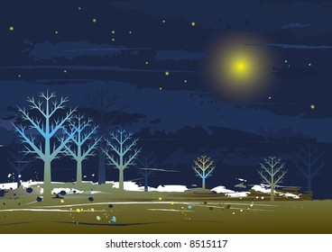 Landscape with many trees, vector illustration