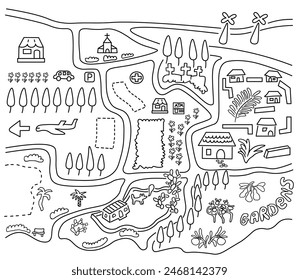 landscape map view environment in linear style in vector. image for background design poster web banner wallpaper