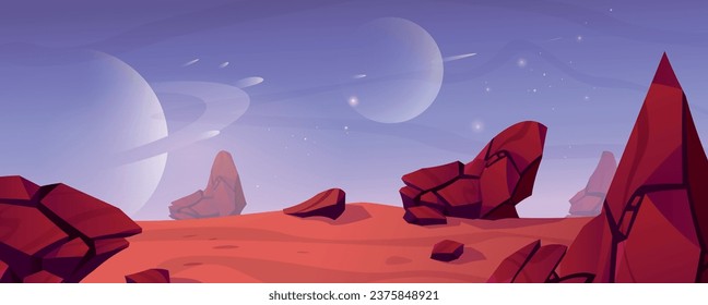 
The landscape of Mars. Alien game background, cartoon vector illustration.