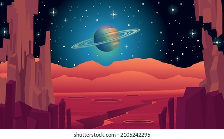 Landscape of Mars surface. Alien planet.  Background for games and mobile applications.