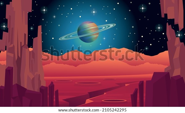 Landscape of Mars surface. Alien planet. \
Background for games and mobile\
applications.