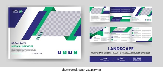 Landscape Medical Clinic, healthcare, trifold business brochure template design with Clean, minimal, and modern