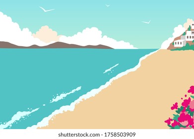 Landscape of the Mediterranean coast.Design template celebration. Vector illustration. 