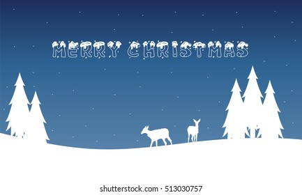 Landscape of Merry Christmas winter vector flat