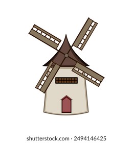 landscape mill farm cartoon. logo wind, village hand, flour wheat landscape mill farm sign. isolated symbol vector illustration