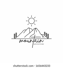 Landscape minimalist line art mountain logo design