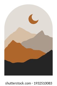 Landscape minimalist poster. Mountain contemporary wall decor, mid century art print design. Vector illustration