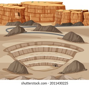 Landscape with mining quarry scene illustration