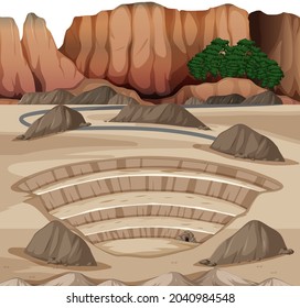 Landscape with mining quarry scene illustration