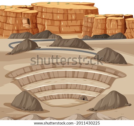 Landscape with mining quarry scene illustration