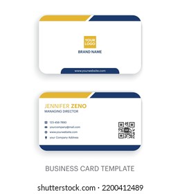 Landscape Modern "Business Card" Two sided Business Card Template. Clean Royal Theme Royal Blue, Yellow and White Color . Contact card for company. Isolated Background Vector illustration.