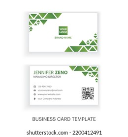 Landscape Modern "Business Card" Two sided Business Card Template. Clean Eco Theme Green and white color Triangle Pattern. Contact card for company. Isolated Background Vector illustration.