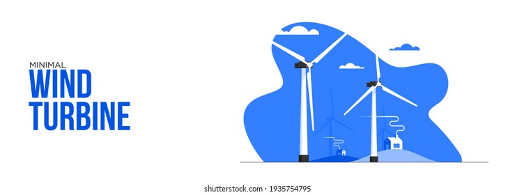 Landscape with Modern House, Wind Turbines. Eco House, Energy Effective House, Green Energy concept banner design. Flat style vector illustration.